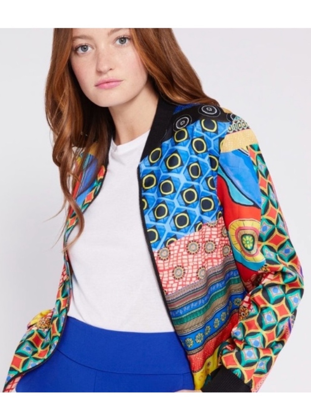 NWT Alice + Olivia Multi Vista Reversible Bomber Jacket Geometric Sz Small